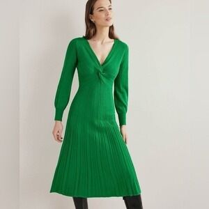 Boden Twist Front Knit Midi Dress Size 16R Preppy Green Chic Quiet Luxury Classy